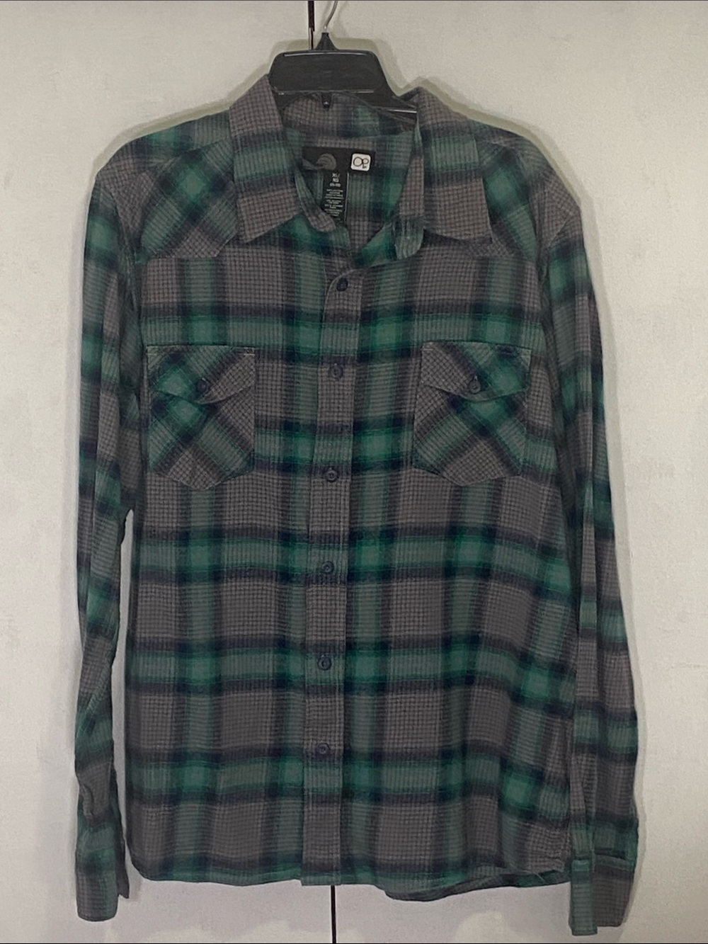 OP Green and Gray Plaid Flannel Shirt NWT XL